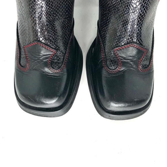 Vintage Destroy Snake Print Square Toe Cowgirl Platform Boots Women’s 40 Shoes - Picture 9 of 11